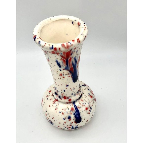 Speckled Red White & Blue Glaze Bud Vase Vintage - Picture 4 of 5